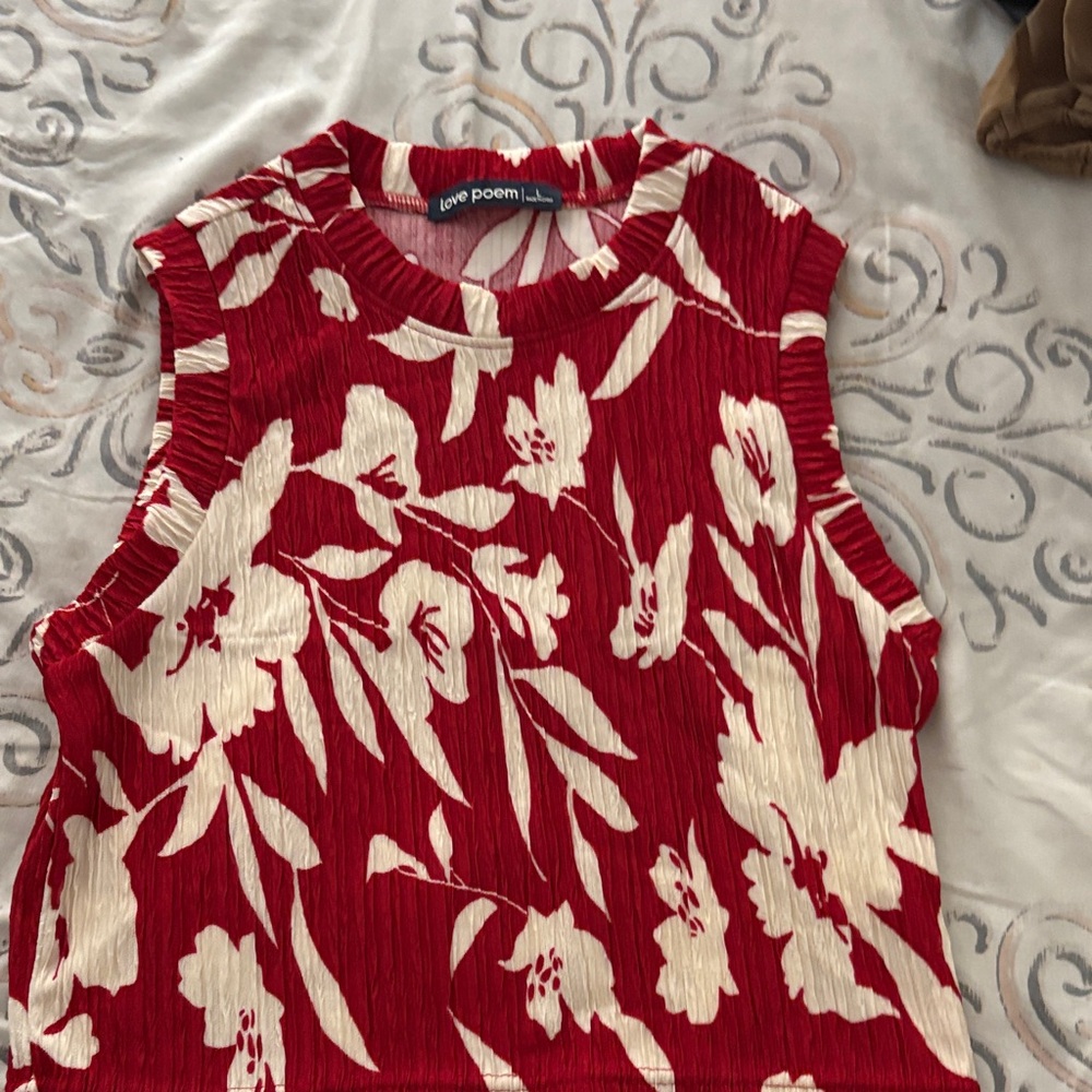 Red and White Floral Blouse